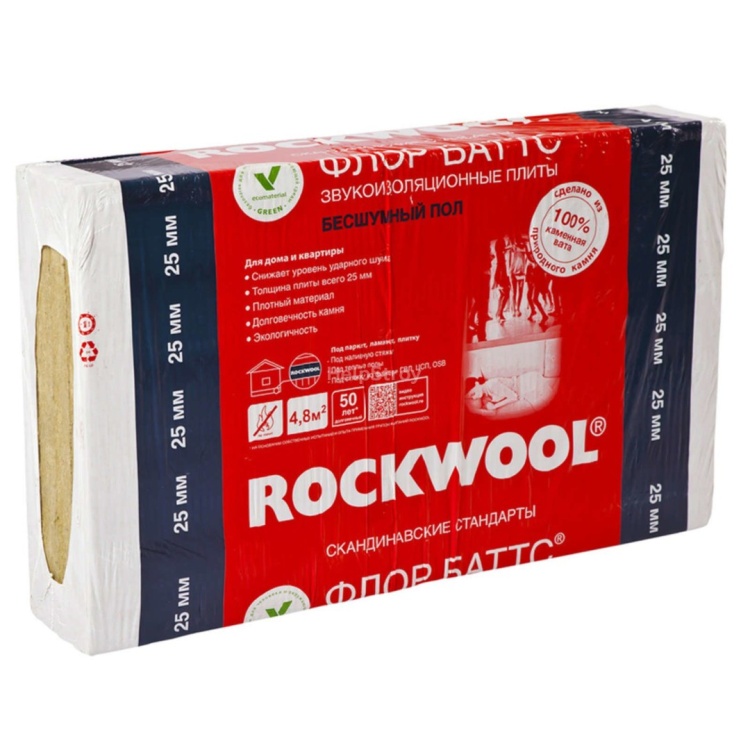 Утеплитель Rockwool Флор Баттс 1000х600х50 мм, 4 шт. уп